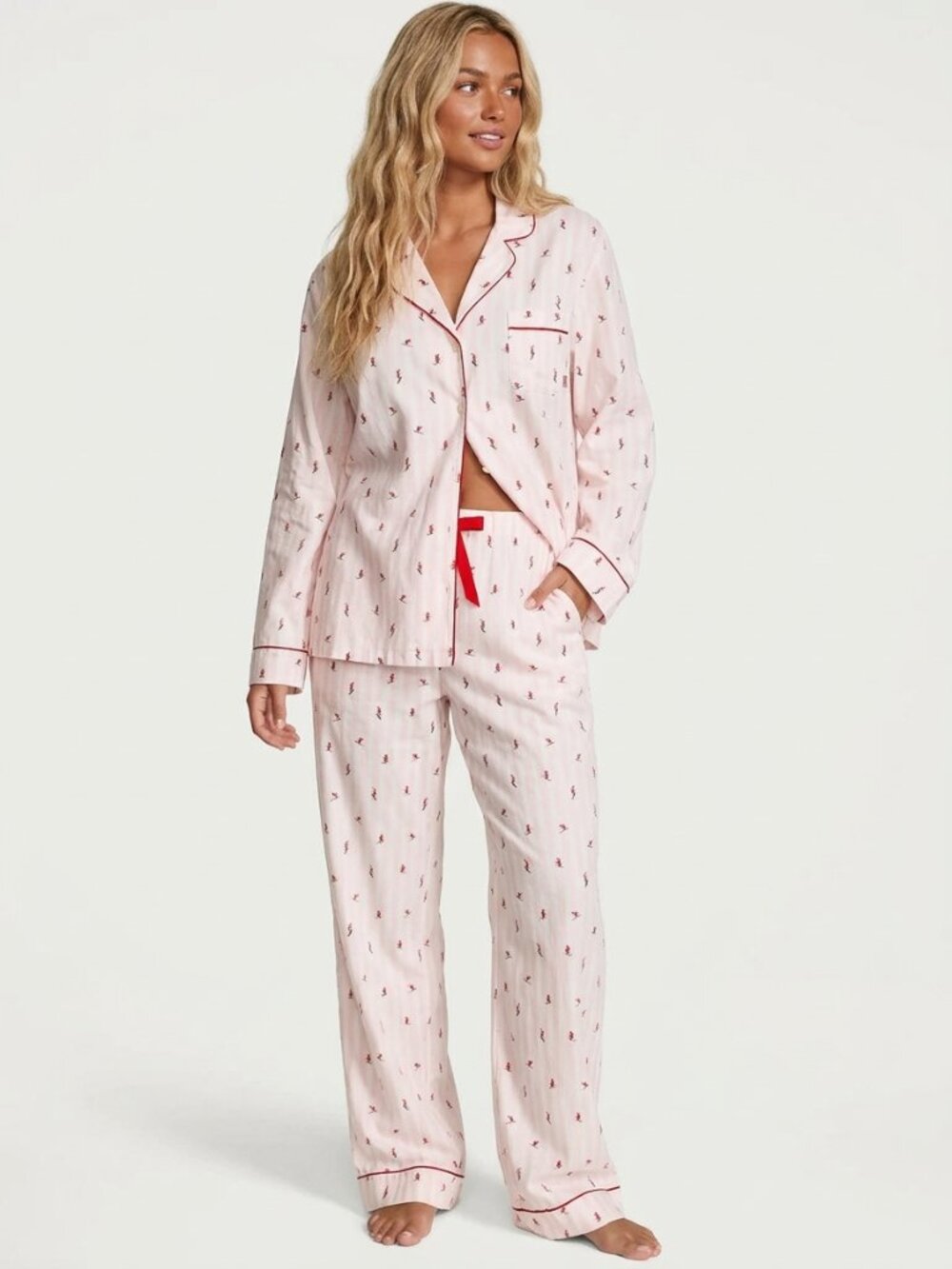 New! Victoria's Secret Pink Striped Skiers Flannel Long Pajama Set 50360
